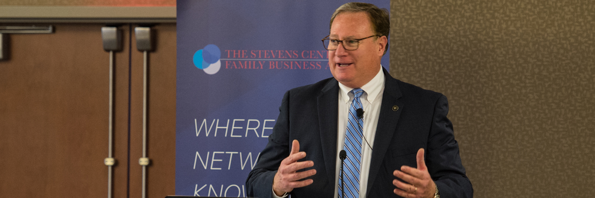 CEO Dan Handley of Dale Carnegie speaking for the Steven's Center for Family Business membership.